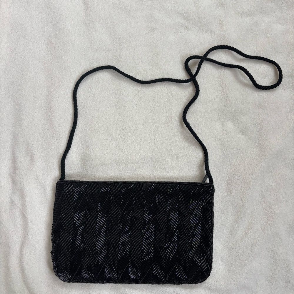 Vintage Y2K Black Beaded Crossbody Purse